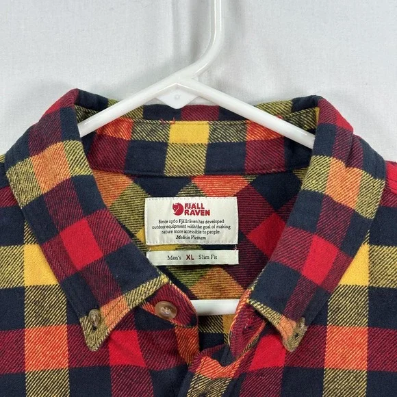 Fjallraven Ovik Skog Flannel Shirt Mens XL Red Yellow Plaid Check Button Up NWT